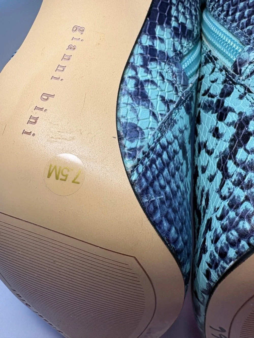 Gianni Bini Lennoxe Teal and Black Snake-Print Knee‎ Boots Size 7.5